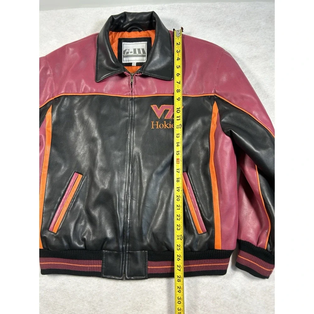 Vintage Virginia Tech Leather Jacket Mens L Faux Bomber Y2K GIII Hokies Football